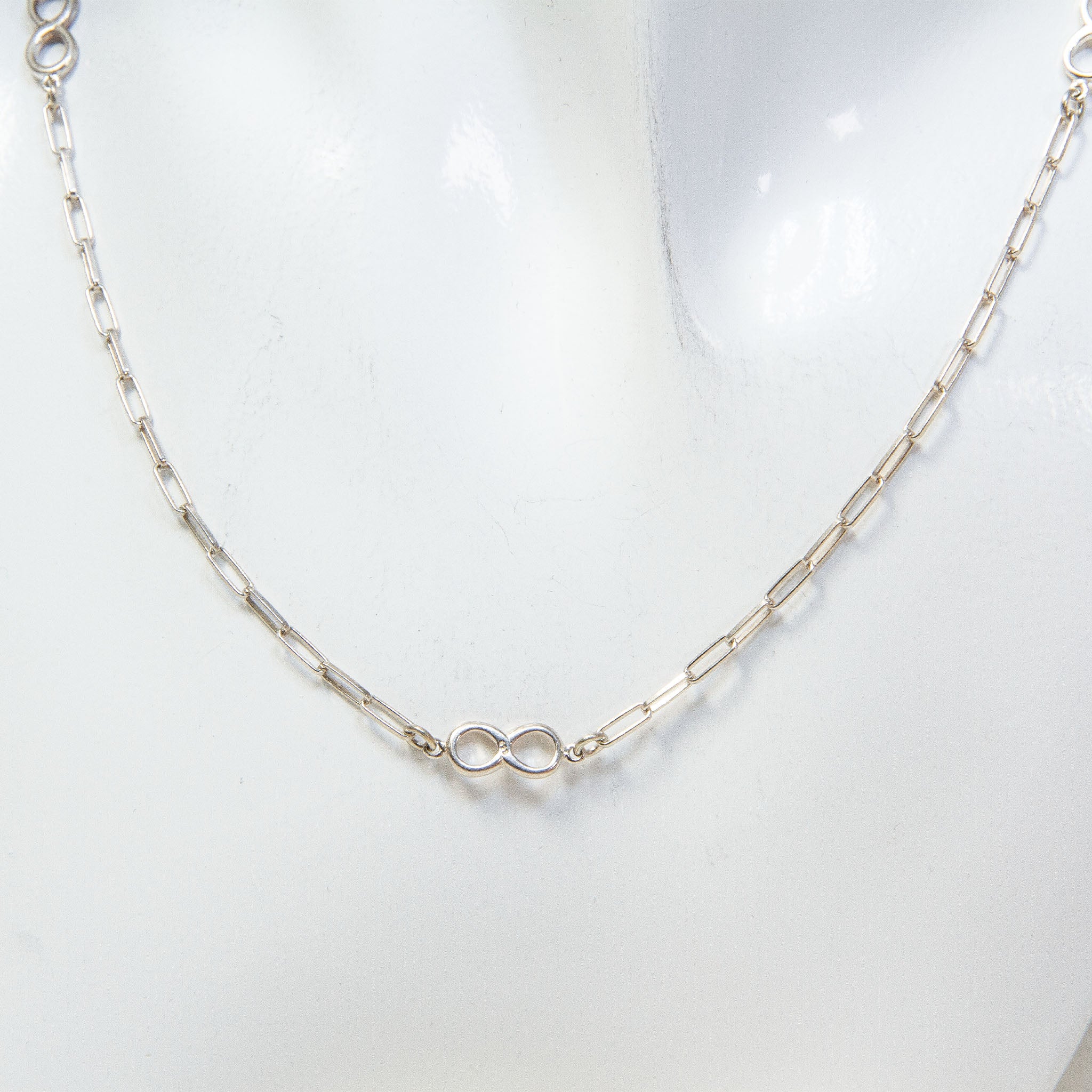 Sterling Silver Infinity Station Paperclip Chain - 18"