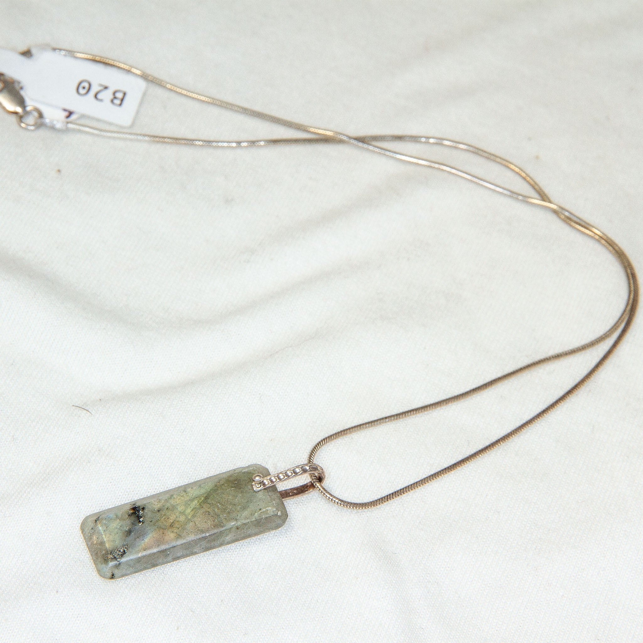 Sterling Silver 10x30mm Labradorite Bar Pendant Necklace - 16" Secondary image