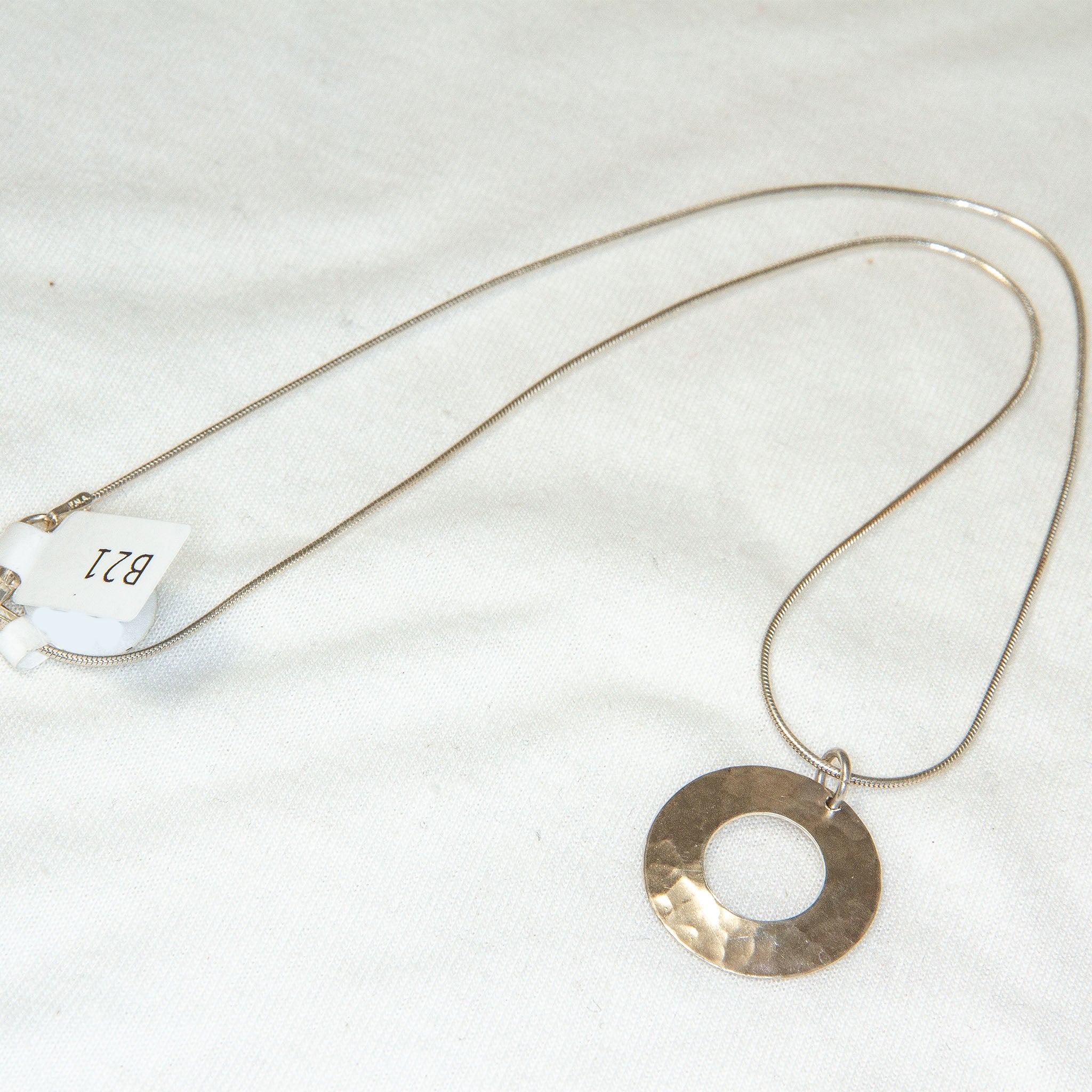 Sterling Silver 22mm Hammered Open Disc Pendant Necklace - 16" Secondary image