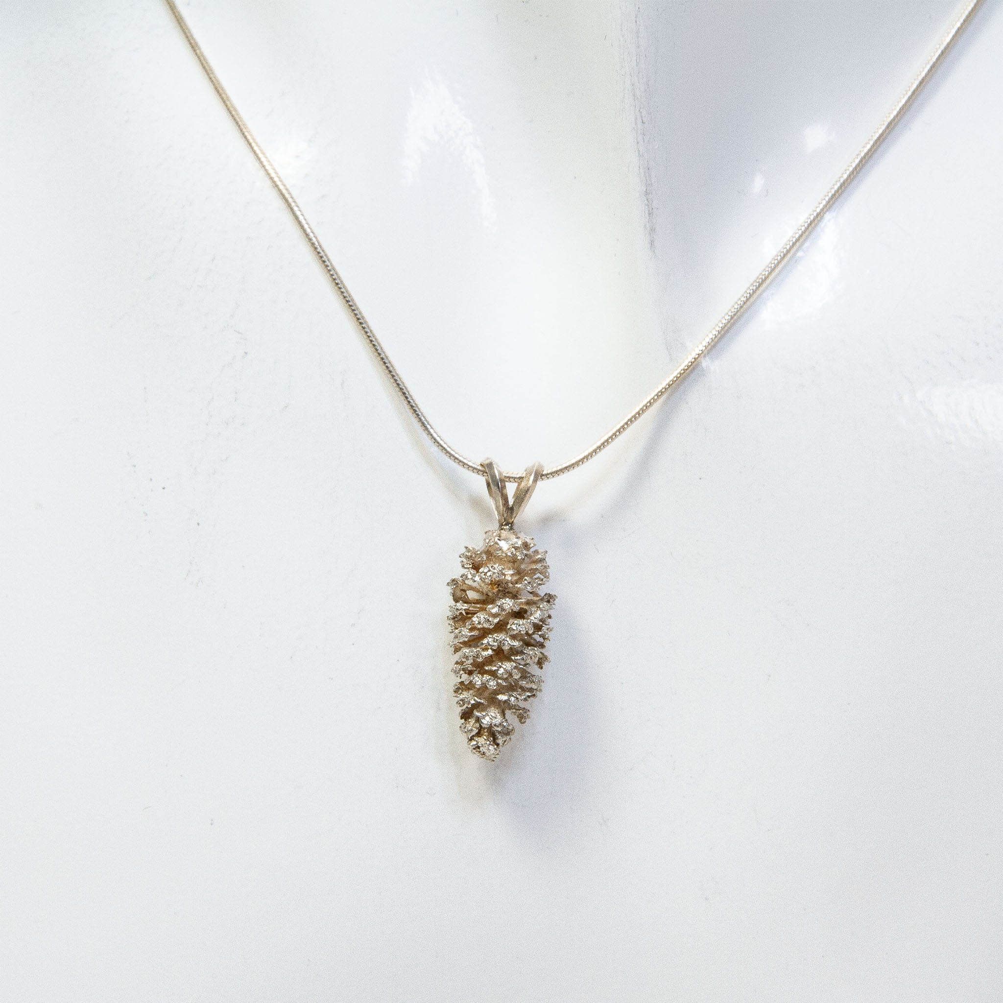 18" Sterling Silver Cast Spruce Cone Pendant Necklace