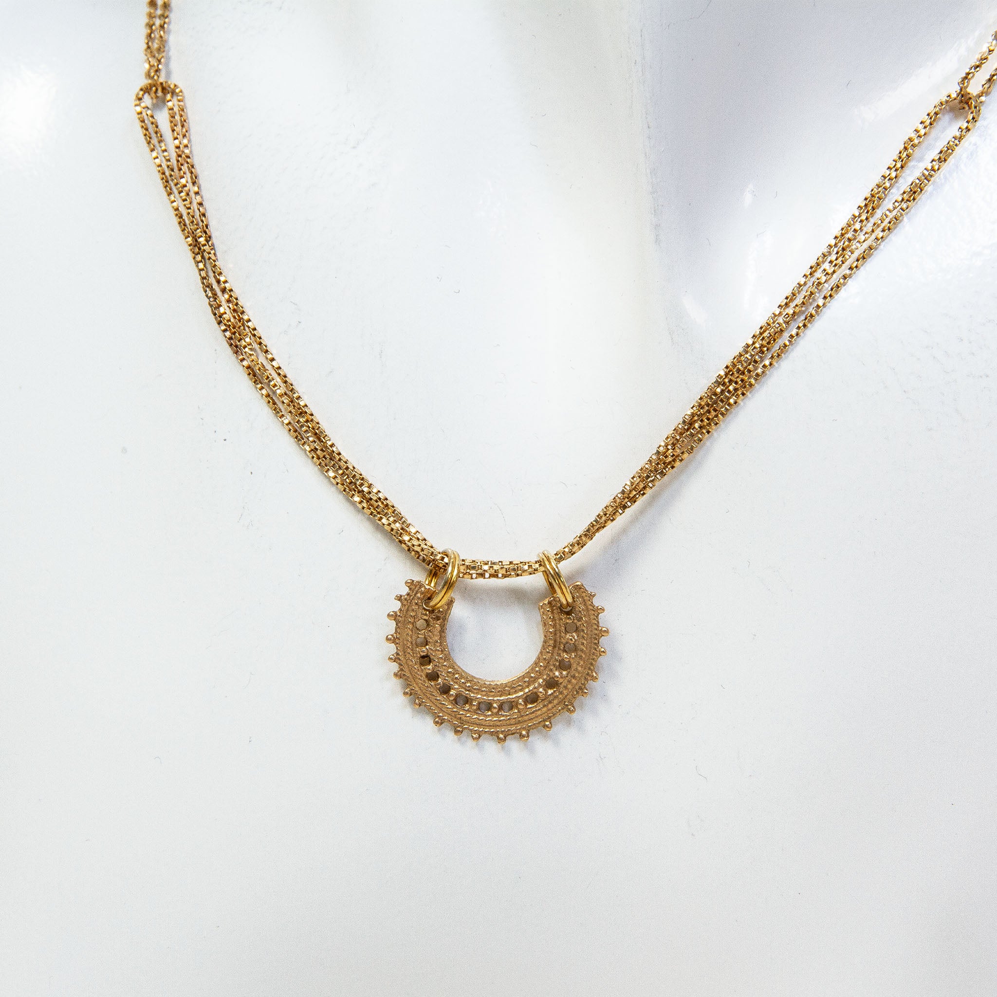 10K Yellow Gold Cast Crescent Pendant & Multi-Strand Necklace - 6.71g