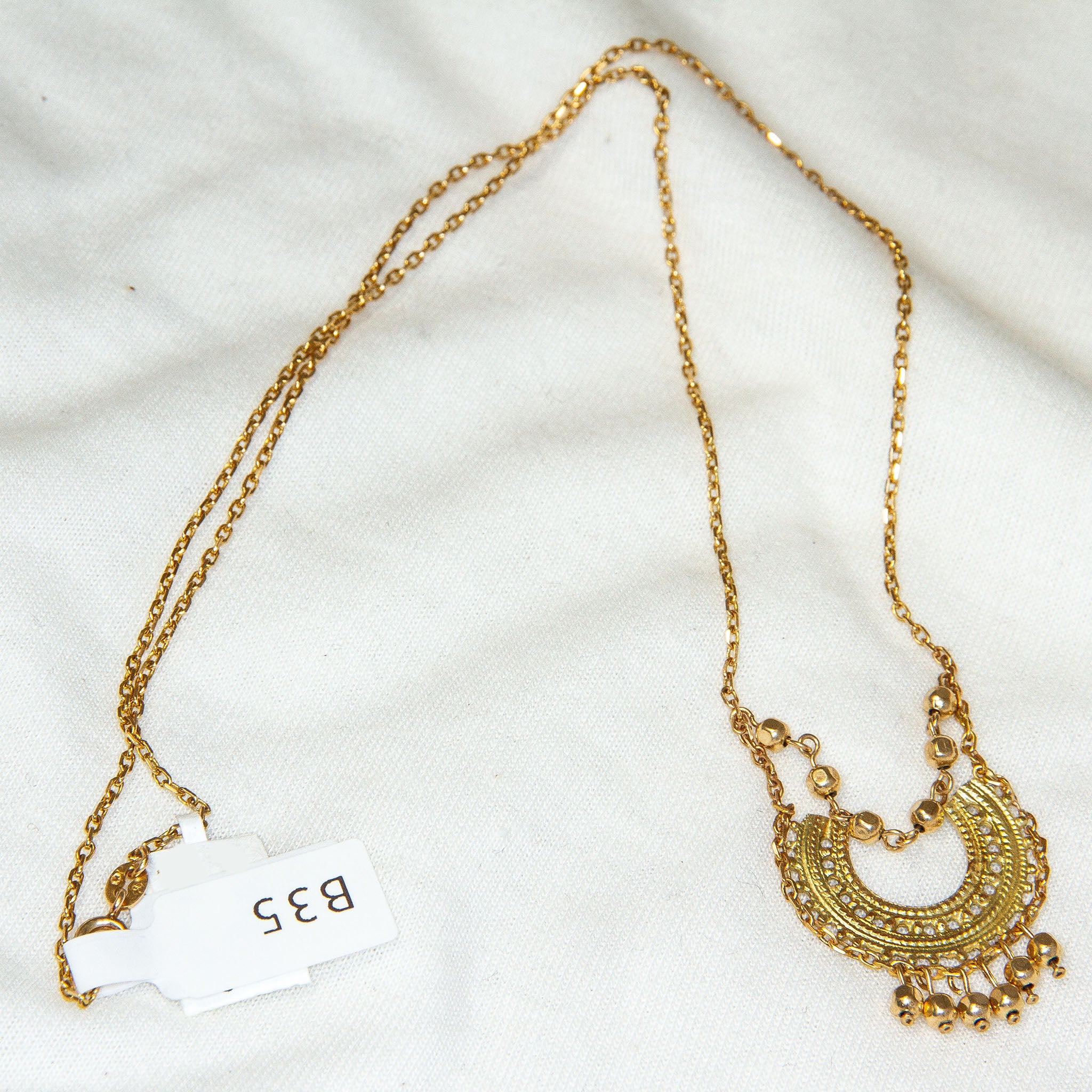 20" 10K Yellow Gold Bohemian Cast Crescent Beaded Fringe Necklace