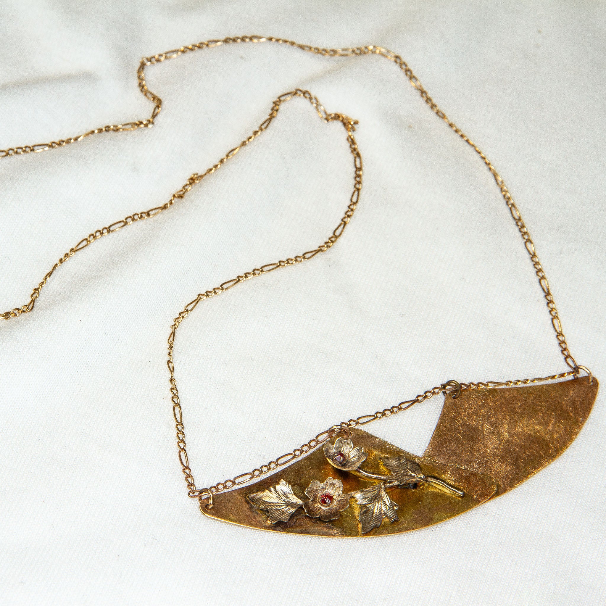 14K Yellow Gold Artisan Floral Pendant on 10K Gold Chain
