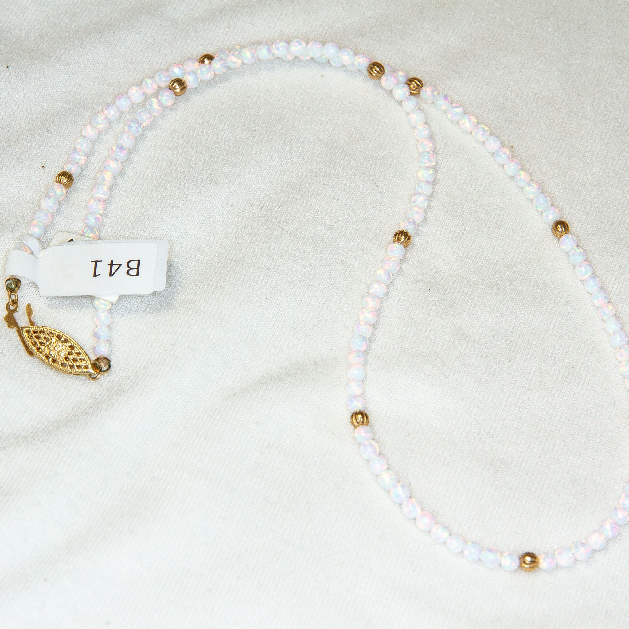 18" Kyocera Opal & 14K Yellow Gold Bead Necklace