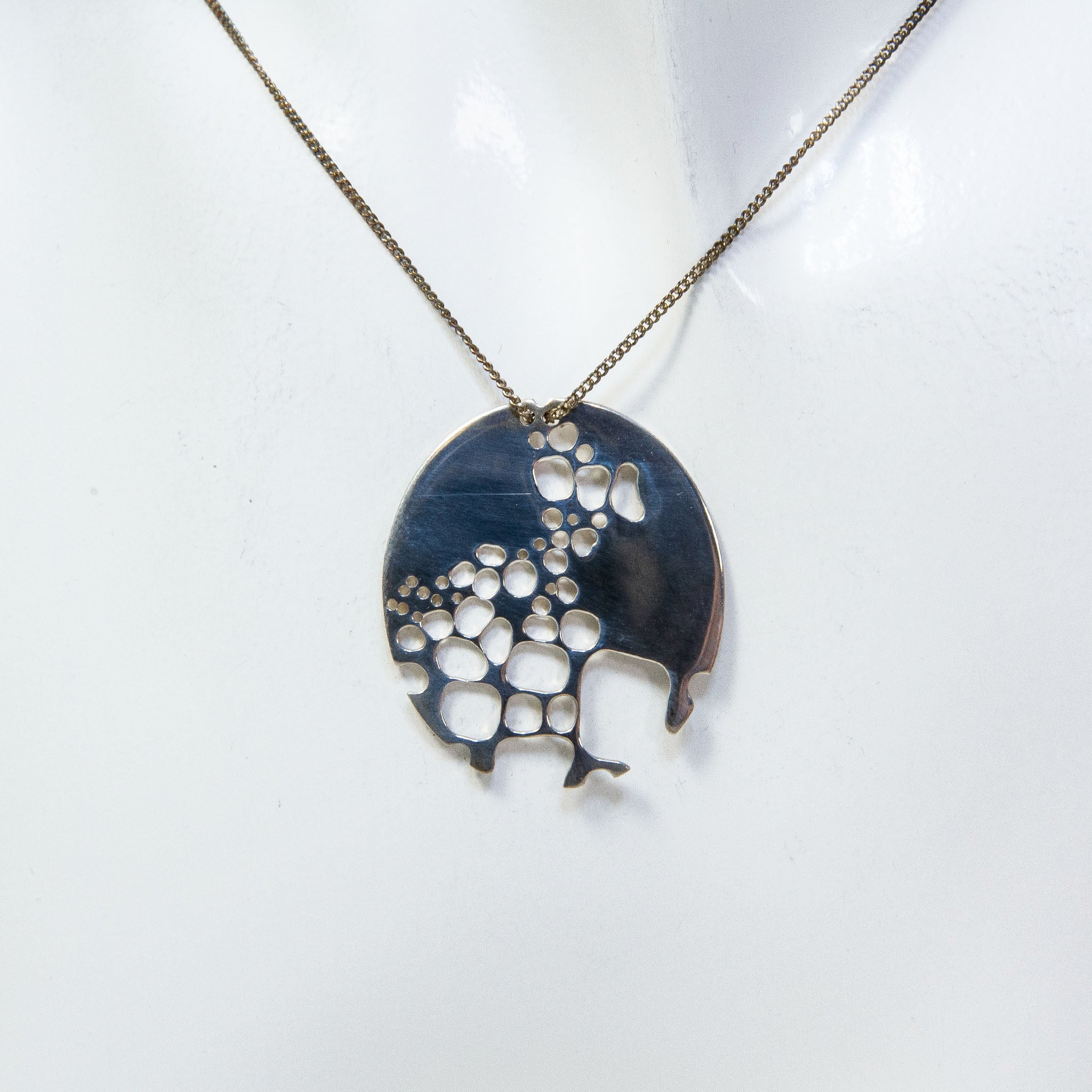 Sterling Silver Abstract Cutout Disc Pendant Necklace