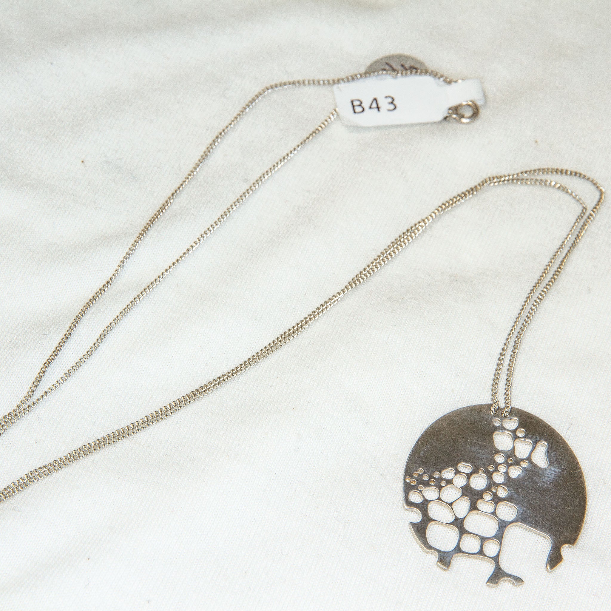 Sterling Silver Abstract Cutout Disc Pendant Necklace Secondary image
