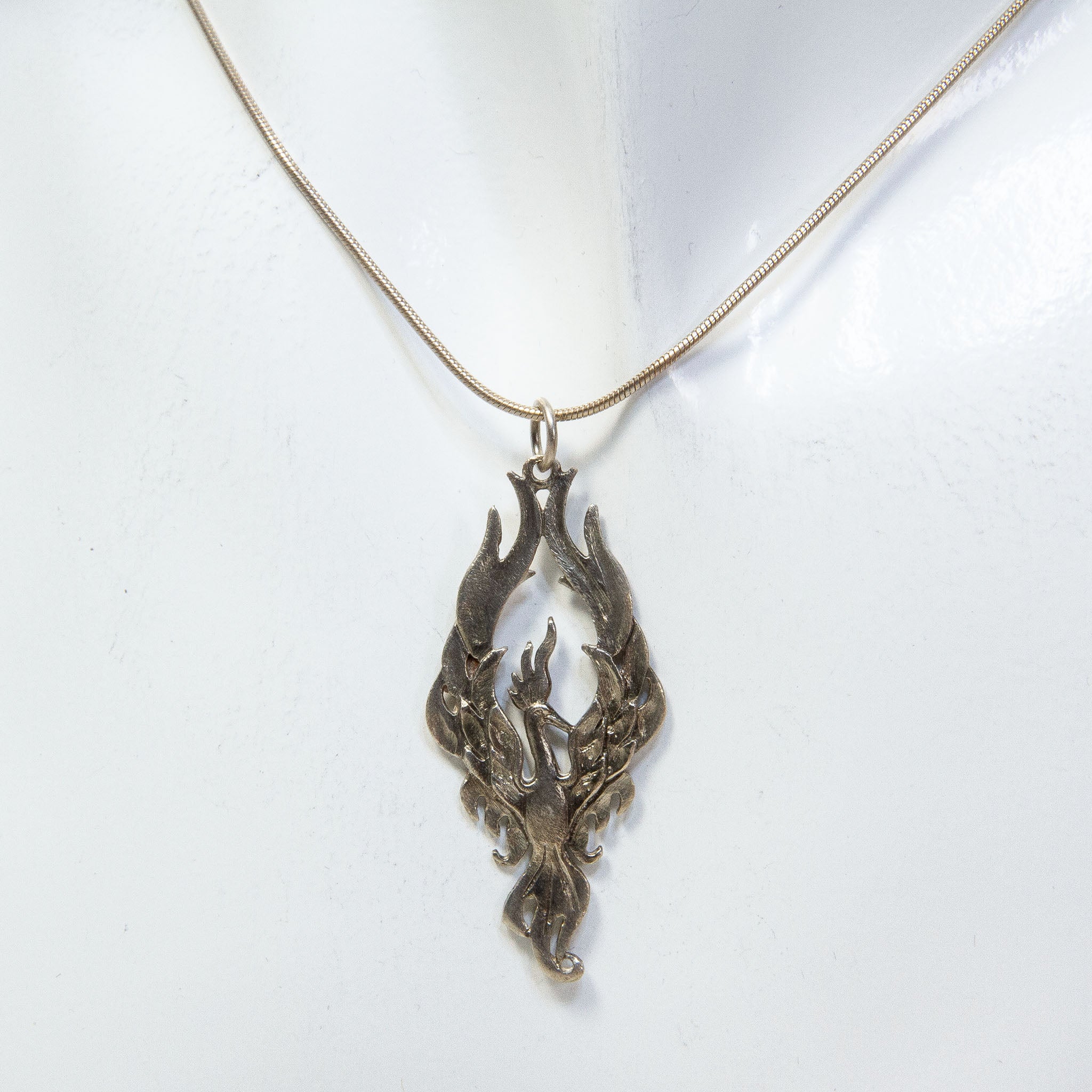17" Sterling Silver Cast Phoenix Pendant Necklace