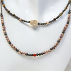 15" & 17" Double Strand Genuine Scarab Choker with Fossil & Silver Beads
