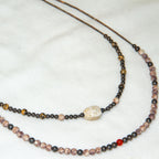 15" & 17" Double Strand Genuine Scarab Choker with Fossil & Silver Beads