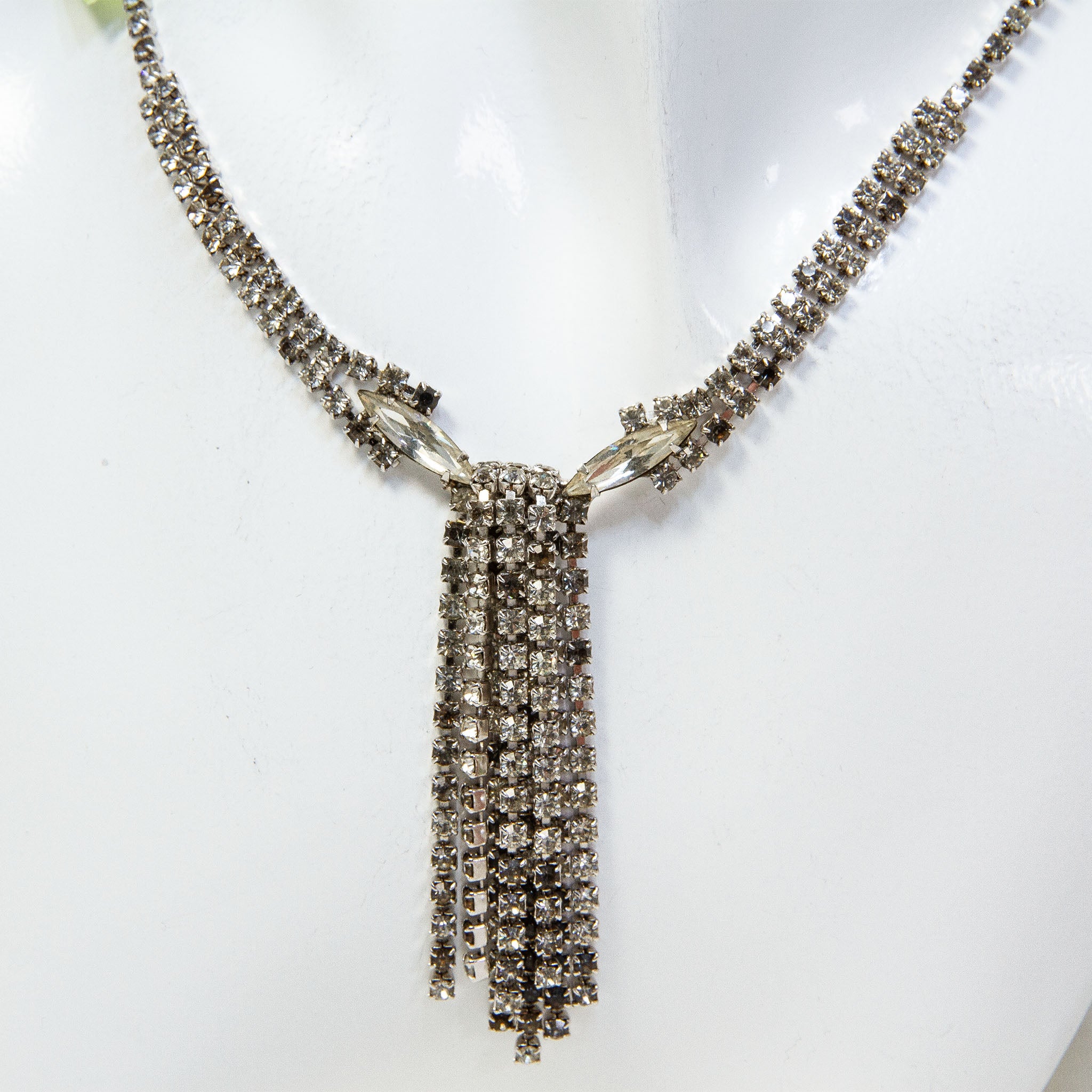 18" Vintage Rhinestone Fringe Statement Necklace