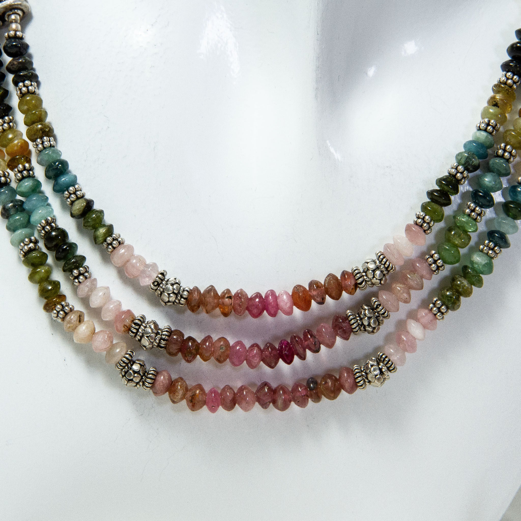 18" Multi-Color Tourmaline Beaded 3-Strand Statement Necklace Main image