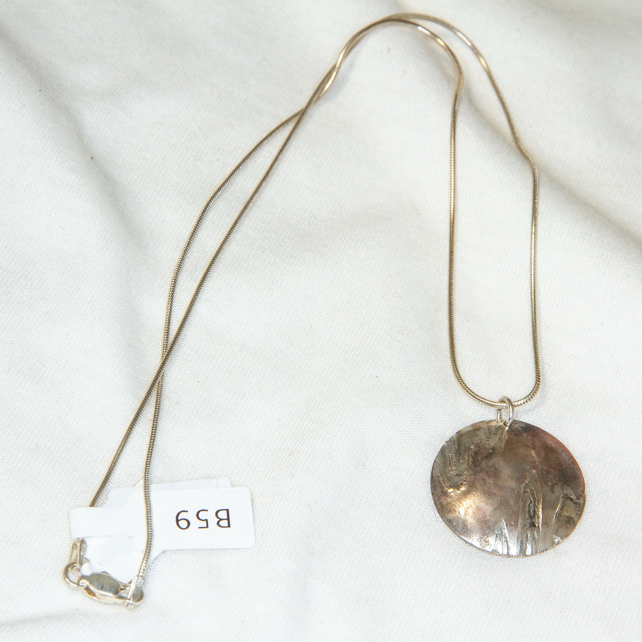 Artisan Mokume Gane Mixed Metal Disc Pendant Necklace - 925 Silver & Copper, 18" Secondary image