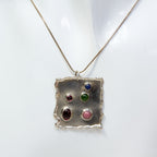 Artisan 925 Sterling Silver Multi-Gemstone Rectangle Pendant Necklace - 18"