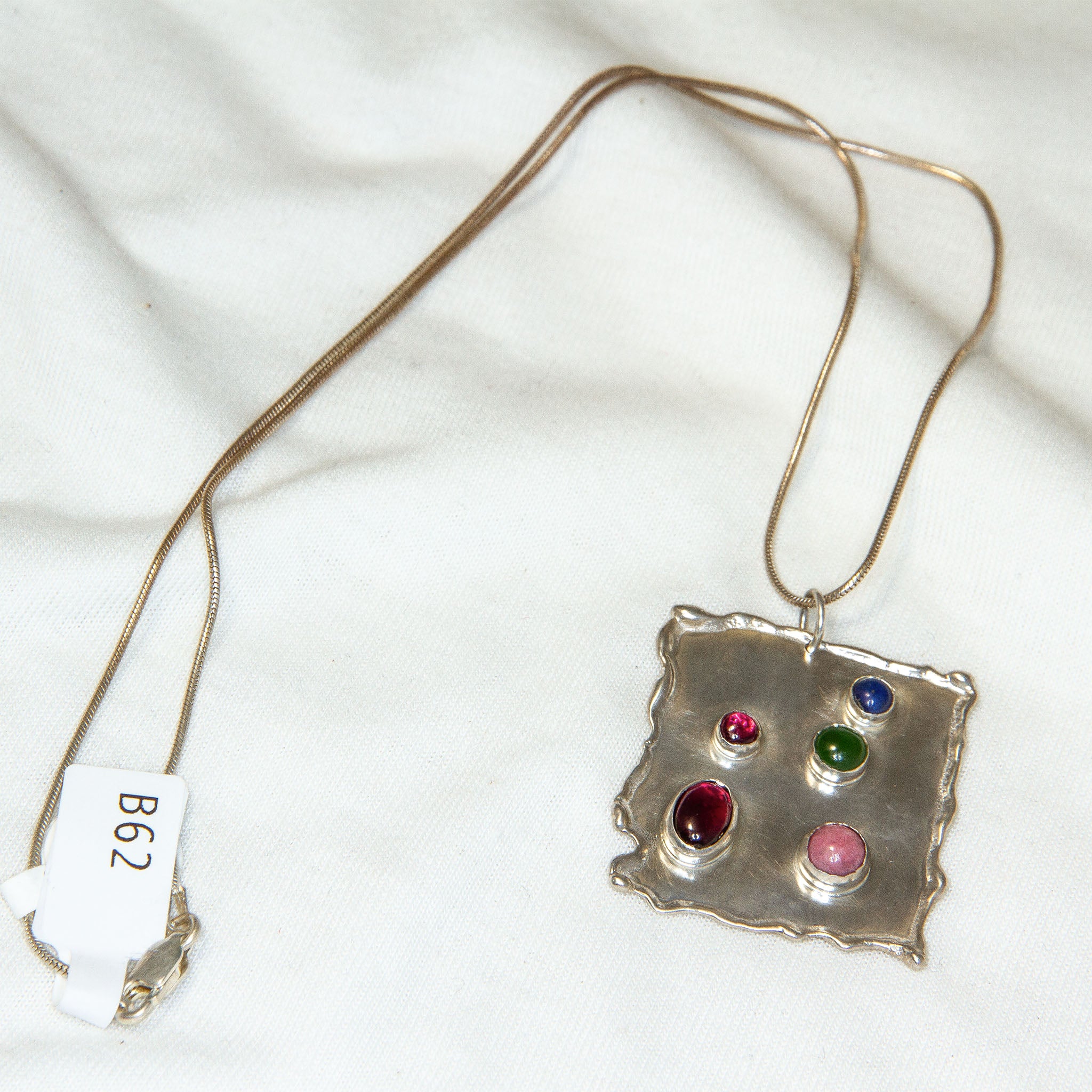 Artisan 925 Sterling Silver Multi-Gemstone Rectangle Pendant Necklace - 18" Secondary image