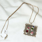 Artisan 925 Sterling Silver Multi-Gemstone Rectangle Pendant Necklace - 18"