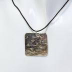 Artisan Mokume Gane Mixed Metal Square Pendant (925 Silver & Copper) on Black Cord