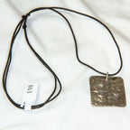 Artisan Mokume Gane Mixed Metal Square Pendant (925 Silver & Copper) on Black Cord
