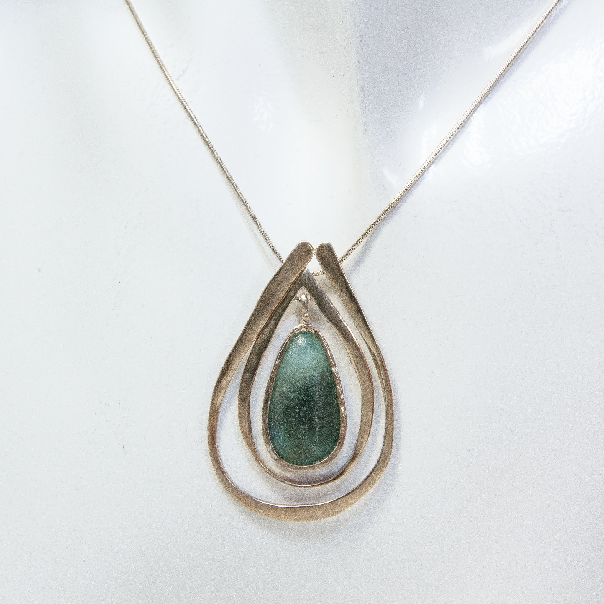 Artisan 925 Sterling Silver & Roman Glass Teardrop Pendant Necklace - 16" Main image