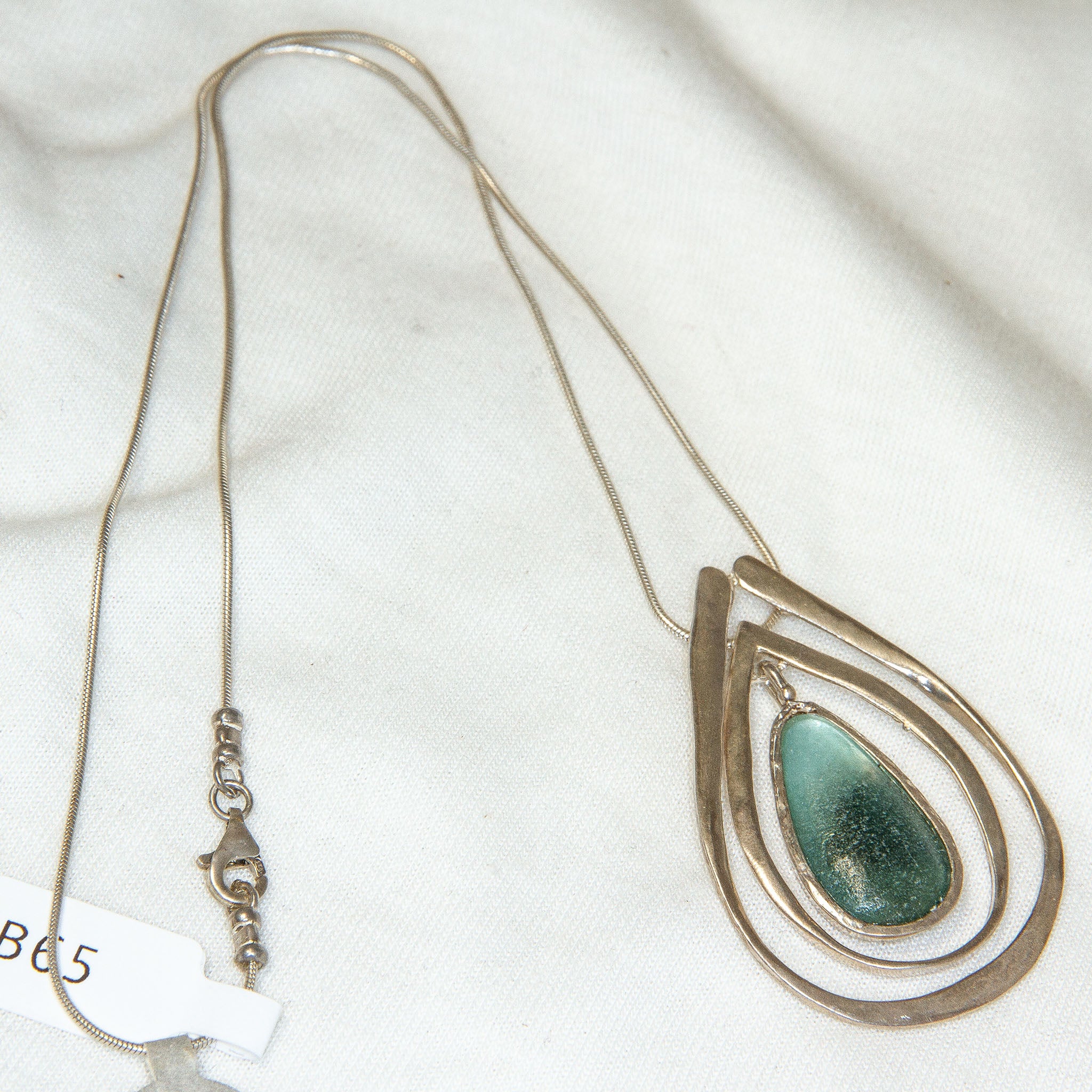 Artisan 925 Sterling Silver & Roman Glass Teardrop Pendant Necklace - 16"