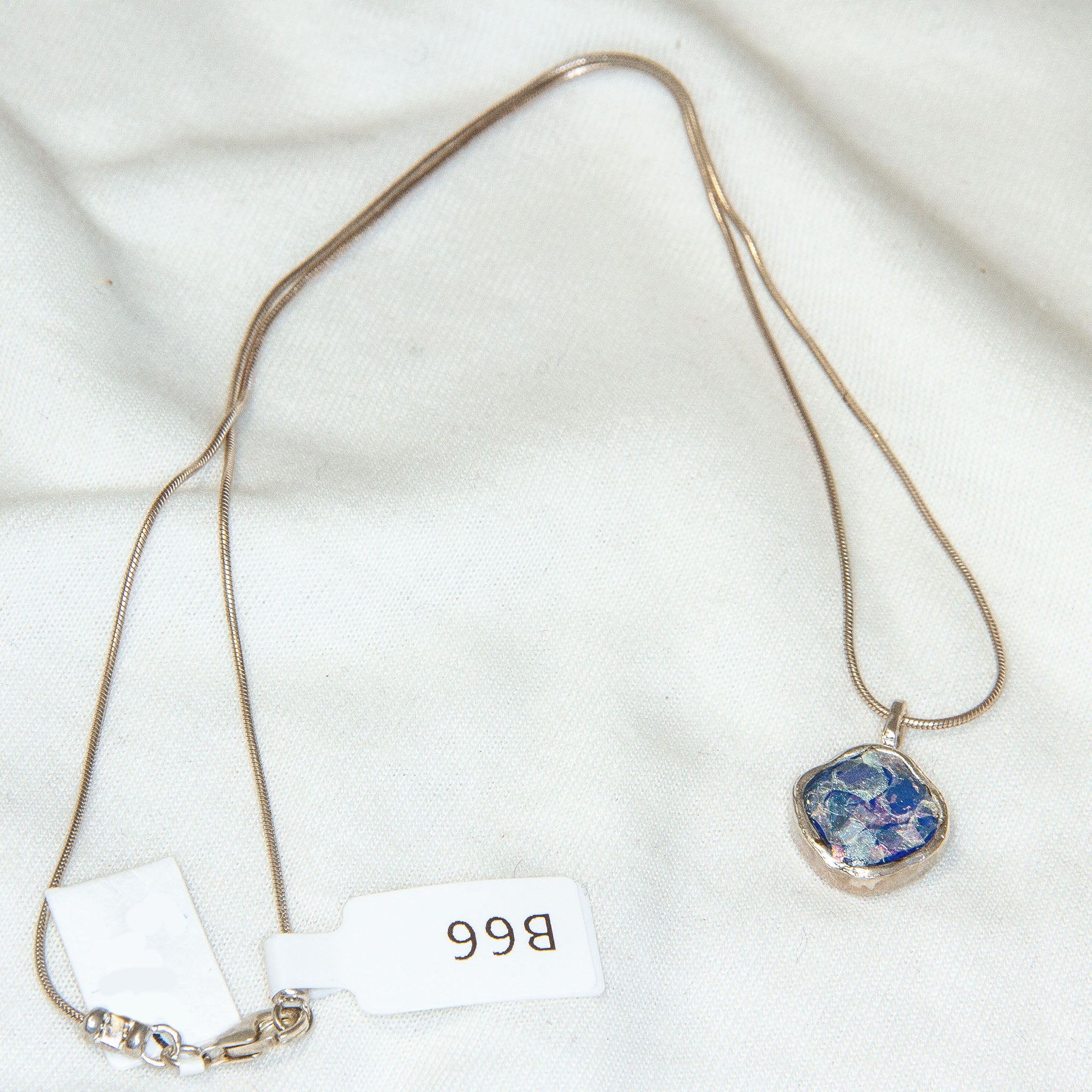 Artisan 925 Sterling Silver & Iridescent Roman Glass Pendant Necklace - 16" Secondary image