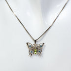 18" 10K White Gold Peridot & Aquamarine Butterfly Pendant Necklace