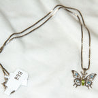 18" 10K White Gold Peridot & Aquamarine Butterfly Pendant Necklace