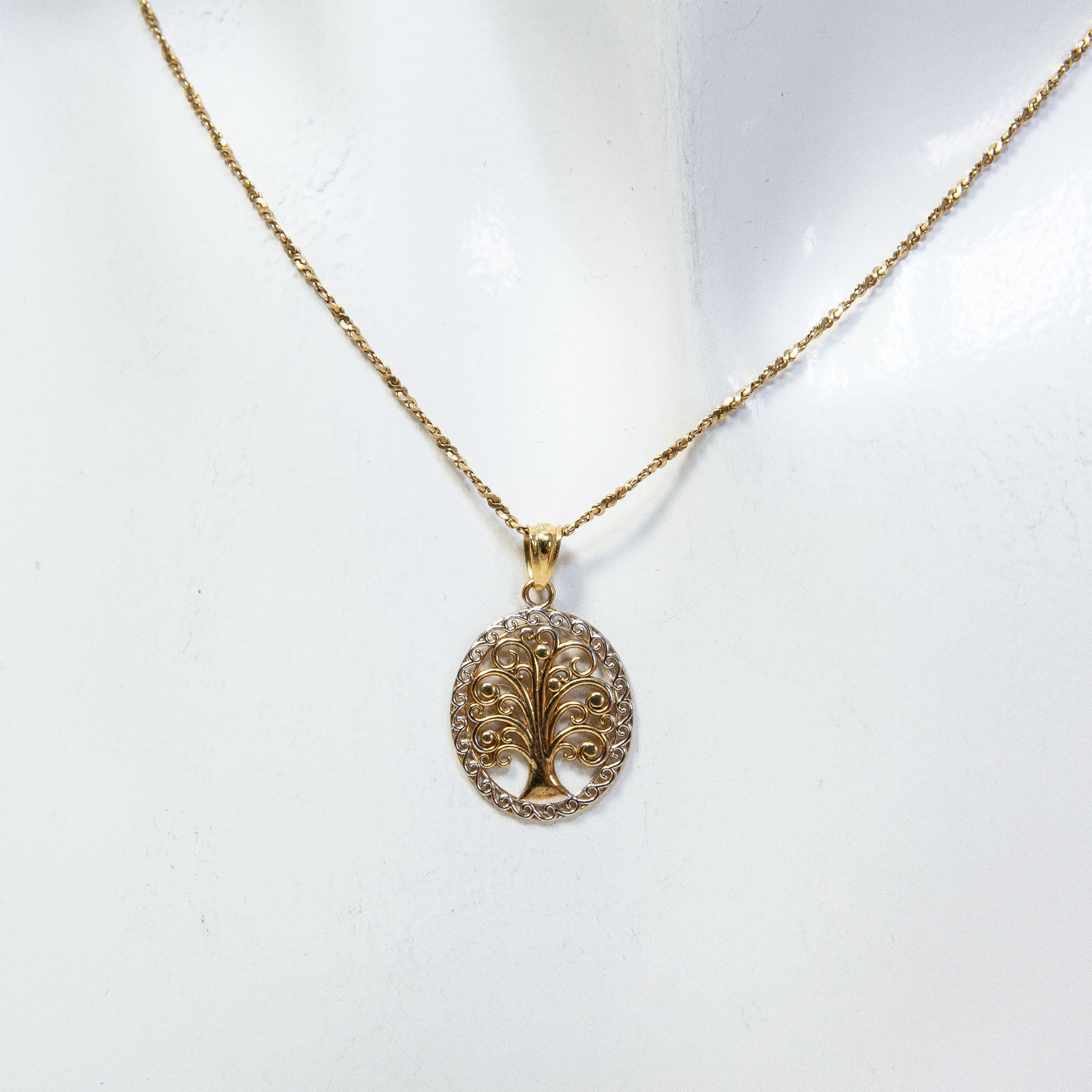 20" 10K Two-Tone Gold Tree of Life Pendant Necklace Main image