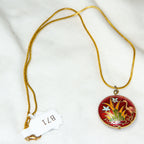 18" Gold-Plated Reversible Red Enamel Heron Disc Pendant Necklace