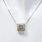 18" 925 Sterling Silver Textured Square Floating CZ Quiver Pendant Necklace