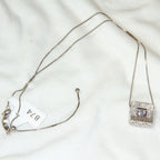 18" 925 Sterling Silver Textured Square Floating CZ Quiver Pendant Necklace