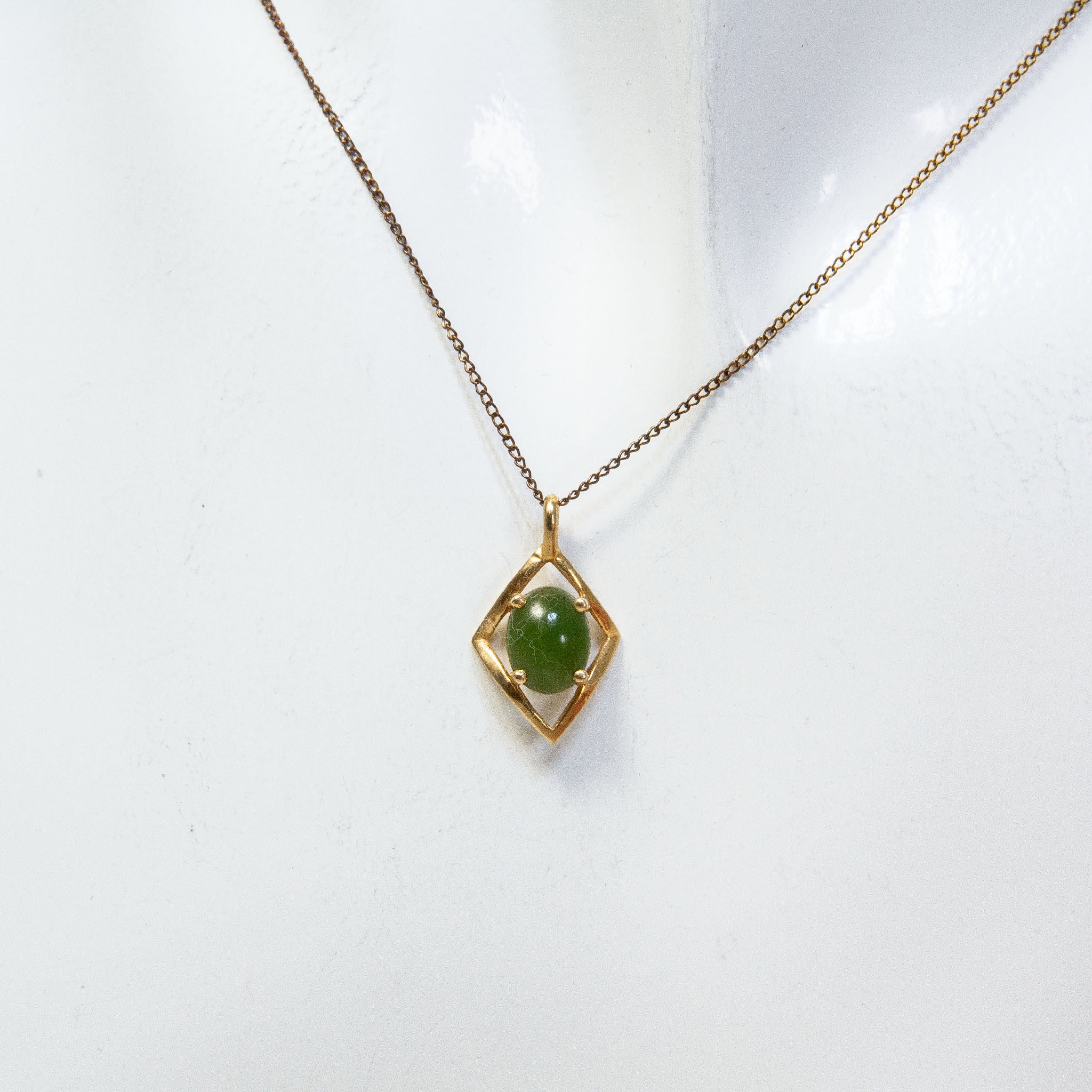 Gold-Plated 7x9mm Green Jade Cabochon Pendant & Gold-Filled Chain Main image