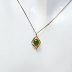 Gold-Plated 7x9mm Green Jade Cabochon Pendant & Gold-Filled Chain