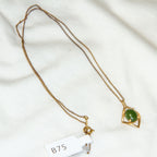 Gold-Plated 7x9mm Green Jade Cabochon Pendant & Gold-Filled Chain
