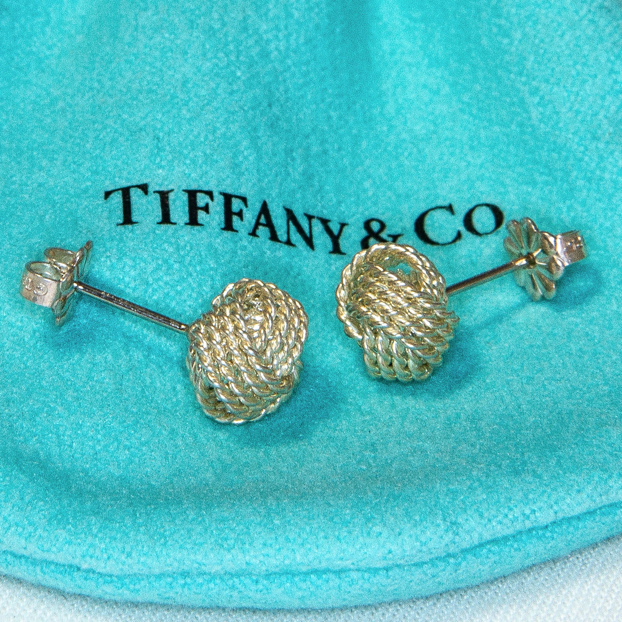 Authentic Tiffany & Co. 925 Sterling Silver Large Woven Knot Stud Earrings