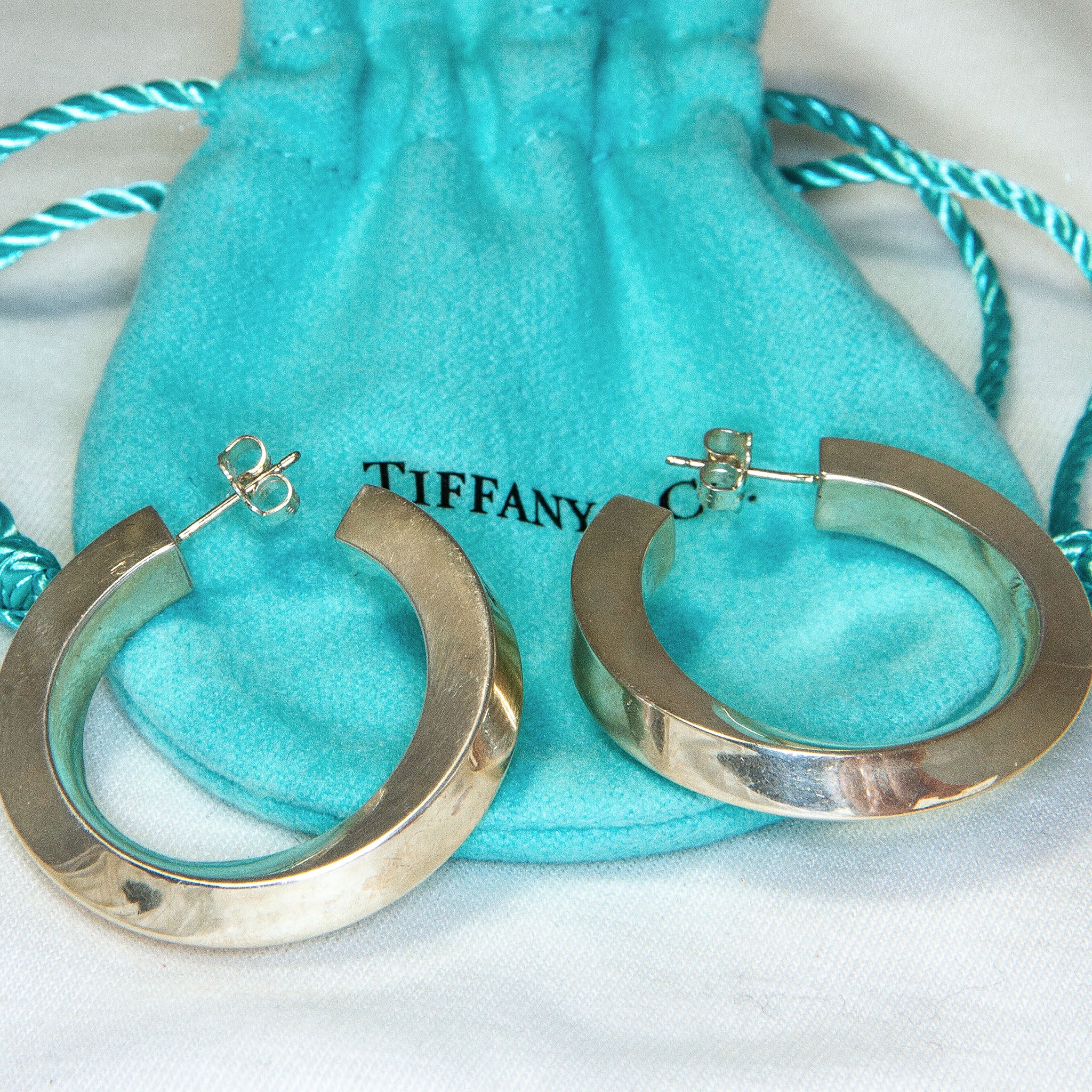 Authentic Vintage Tiffany & Co. 925 Sterling Silver Wide Geometric Open Hoop Earrings
