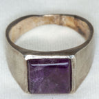 925 Sterling Silver Square Lepidolite Ring - 12x12mm Bezel Set Cabochon, Size 12