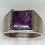 925 Sterling Silver Square Lepidolite Ring - 12x12mm Bezel Set Cabochon, Size 12