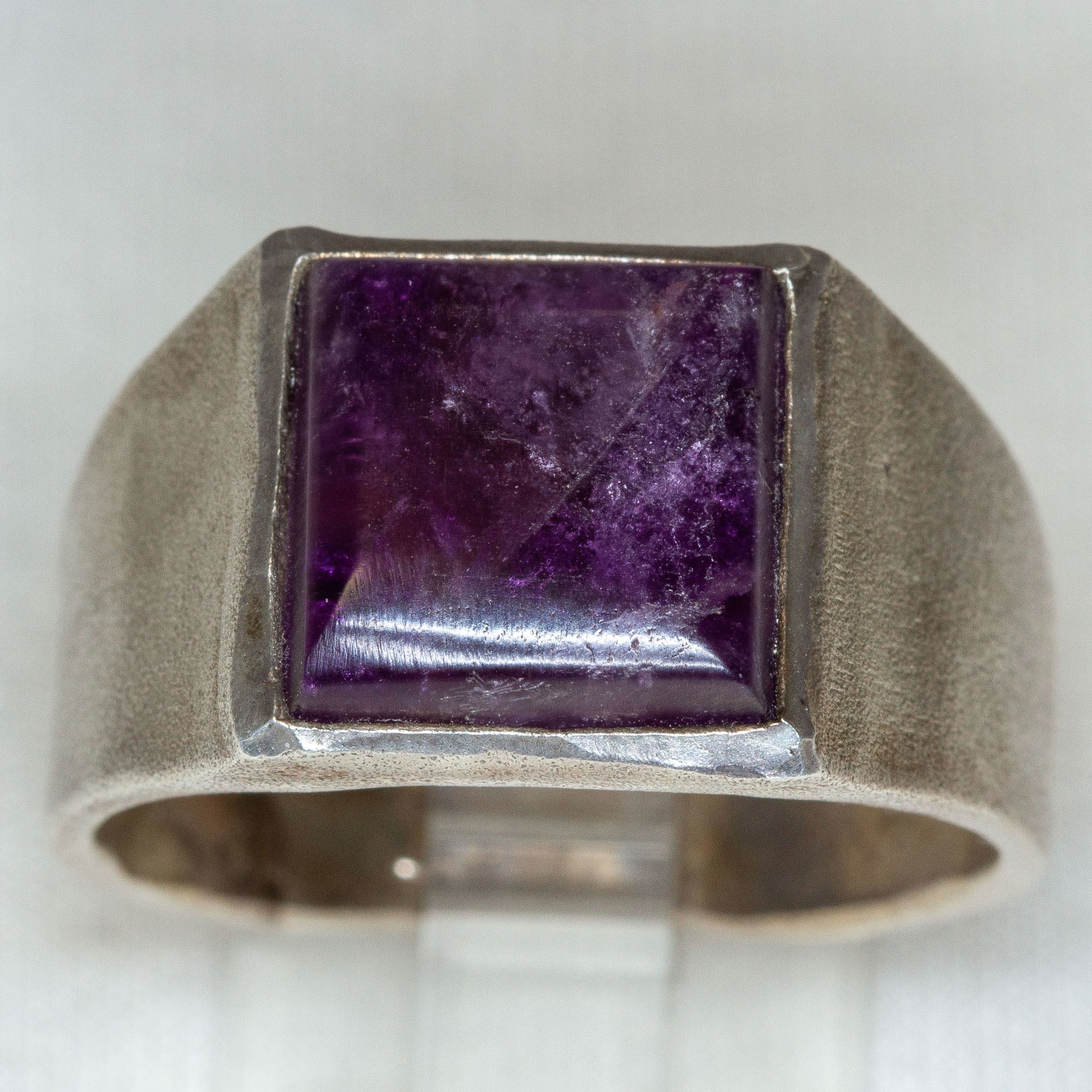 925 Sterling Silver Square Lepidolite Ring - 12x12mm Bezel Set Cabochon, Size 12