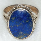 Silver Oval Lapis Lazuli Ring - 13x18mm Bezel Set Cabochon, Size 8.5