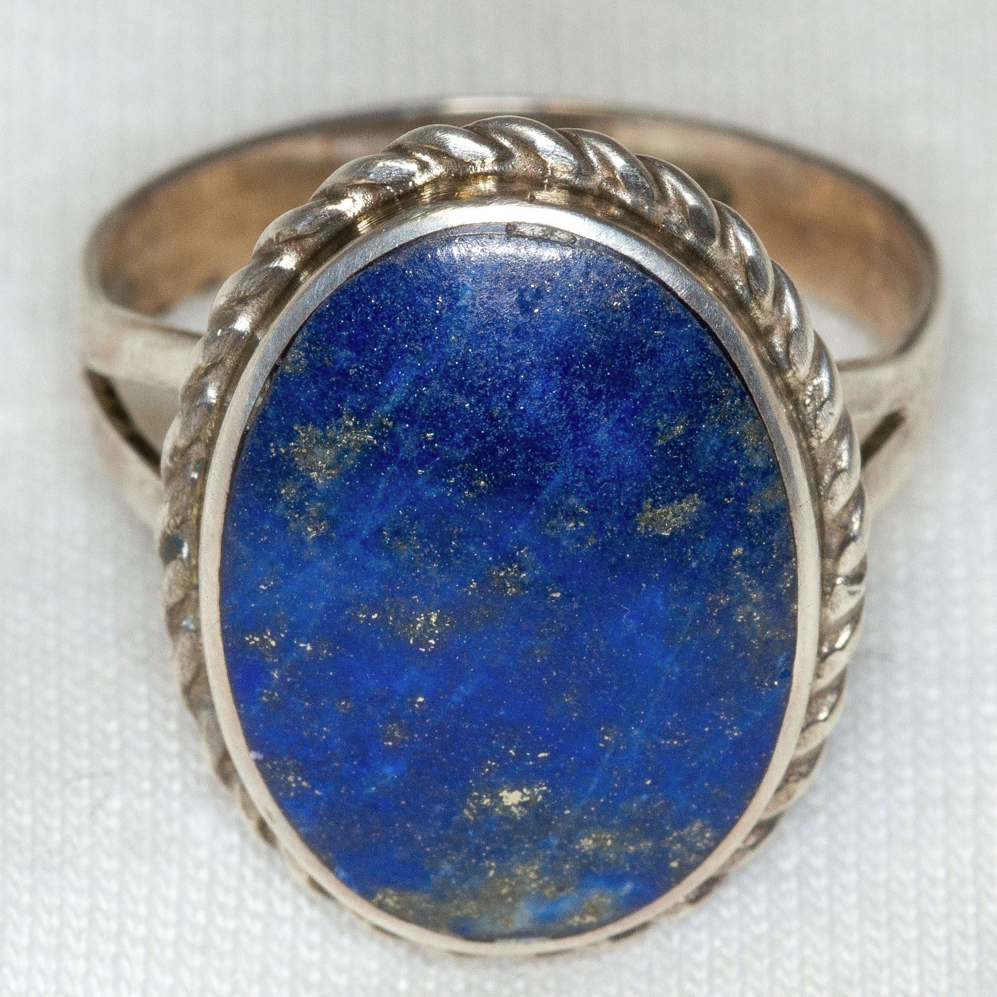 Silver Oval Lapis Lazuli Ring - 13x18mm Bezel Set Cabochon, Size 8.5