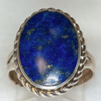 Silver Oval Lapis Lazuli Ring - 13x18mm Bezel Set Cabochon, Size 8.5
