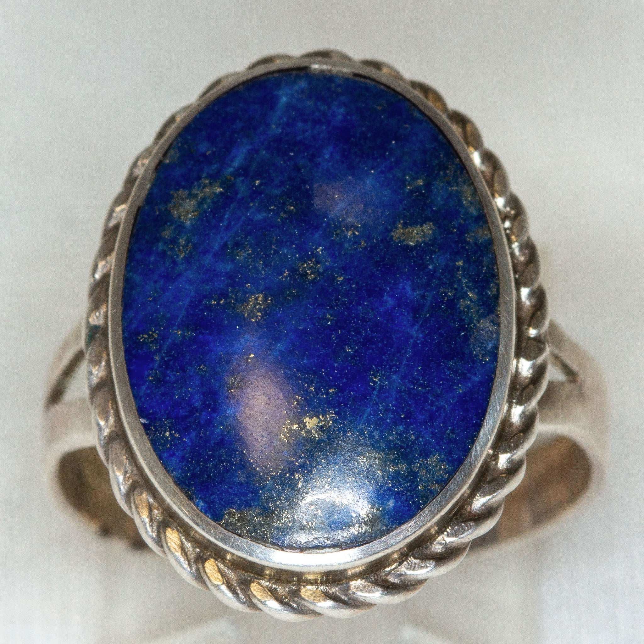 Silver Oval Lapis Lazuli Ring - 13x18mm Bezel Set Cabochon, Size 8.5