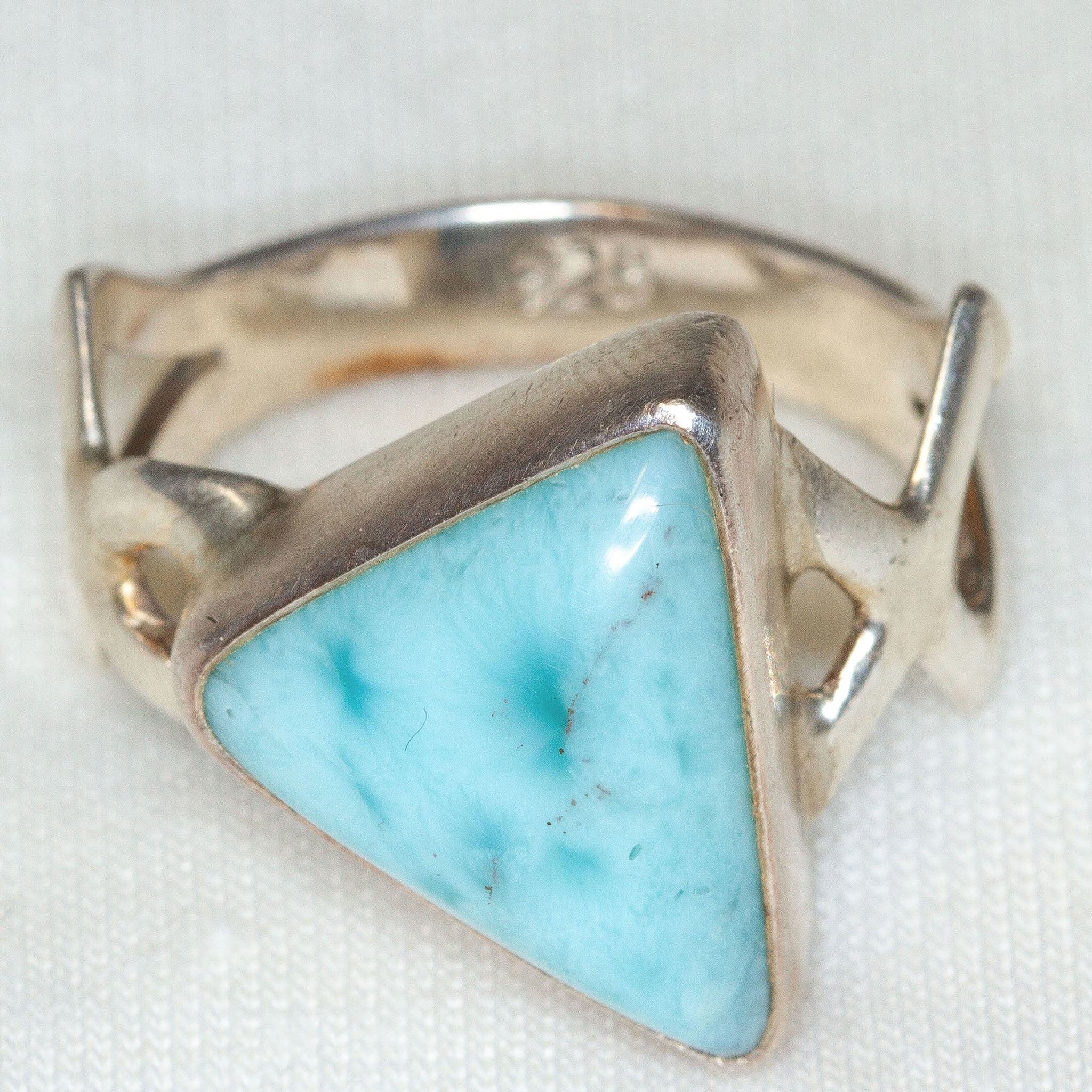 925 Sterling Silver Triangle Larimar Ring - Bezel Set, Size 7 Main image