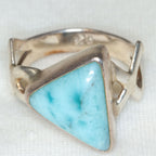 925 Sterling Silver Triangle Larimar Ring - Bezel Set, Size 7
