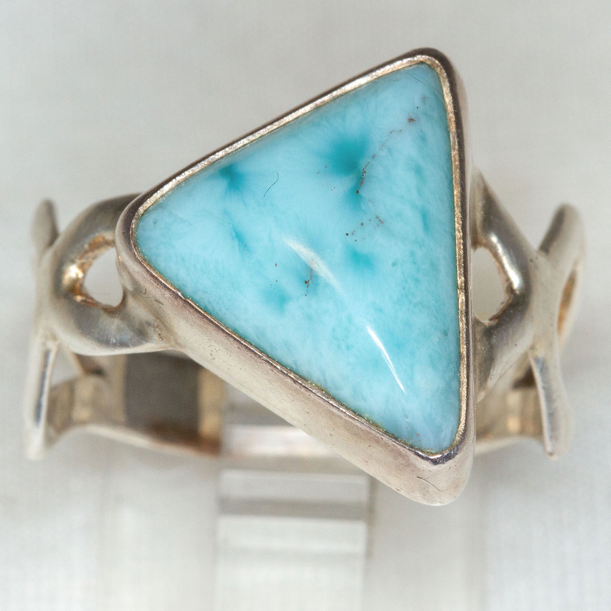 925 Sterling Silver Triangle Larimar Ring - Bezel Set, Size 7
