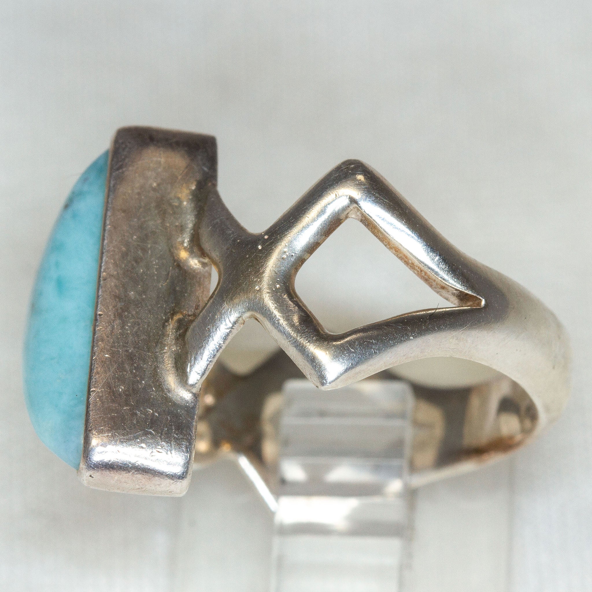 925 Sterling Silver Triangle Larimar Ring - Bezel Set, Size 7