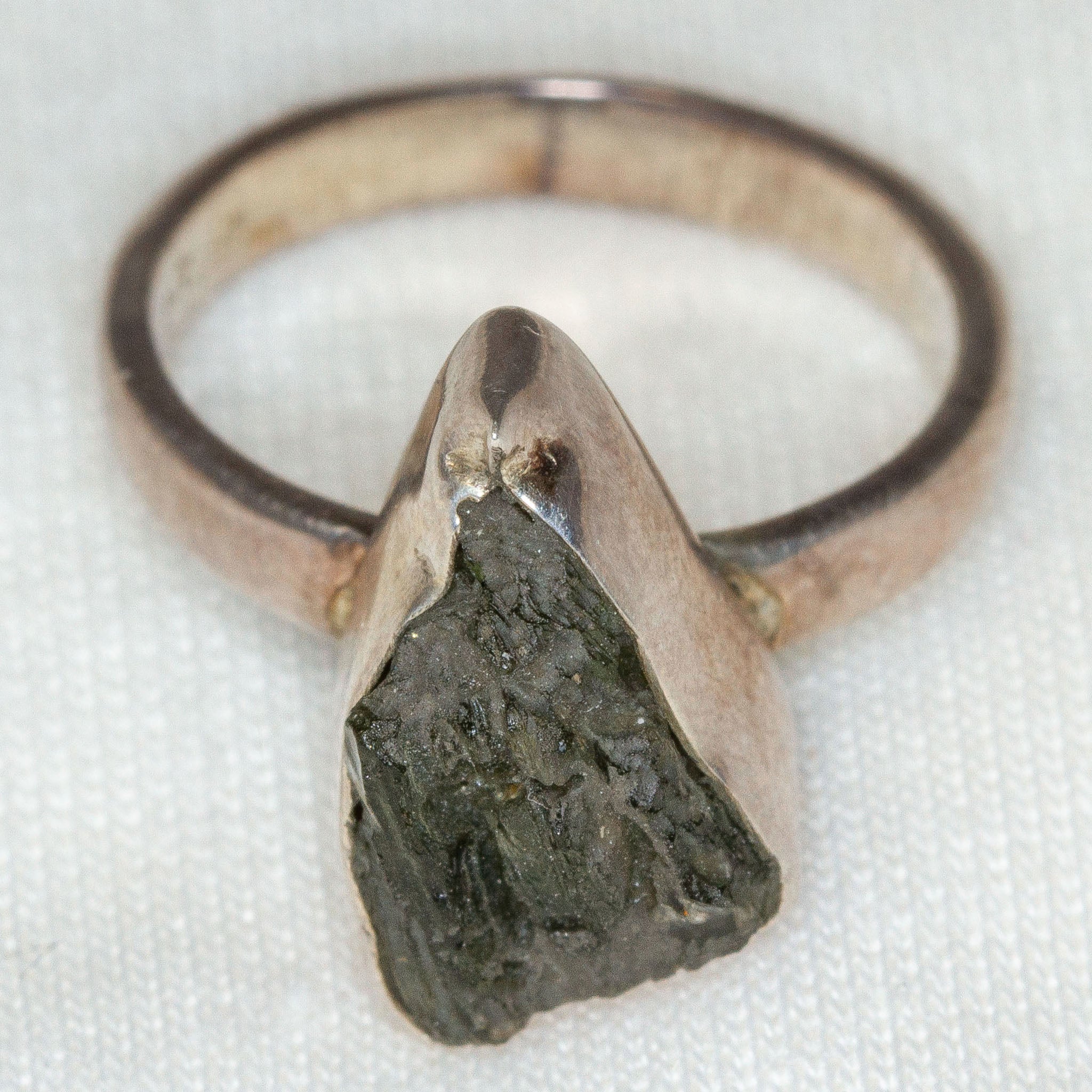 925 Sterling Silver Raw Moldavite Tektite Ring - Freeform Bezel Setting, Size 5
