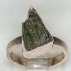 925 Sterling Silver Raw Moldavite Tektite Ring - Freeform Bezel Setting, Size 5