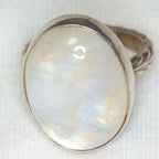 925 Sterling Silver Oval Moonstone Ring - 15x20mm Bezel Set Cabochon, Size 4.75