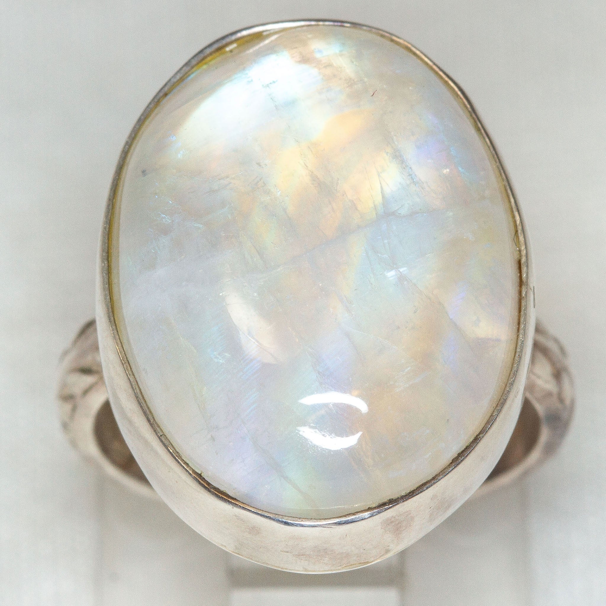 925 Sterling Silver Oval Moonstone Ring - 15x20mm Bezel Set Cabochon, Size 4.75